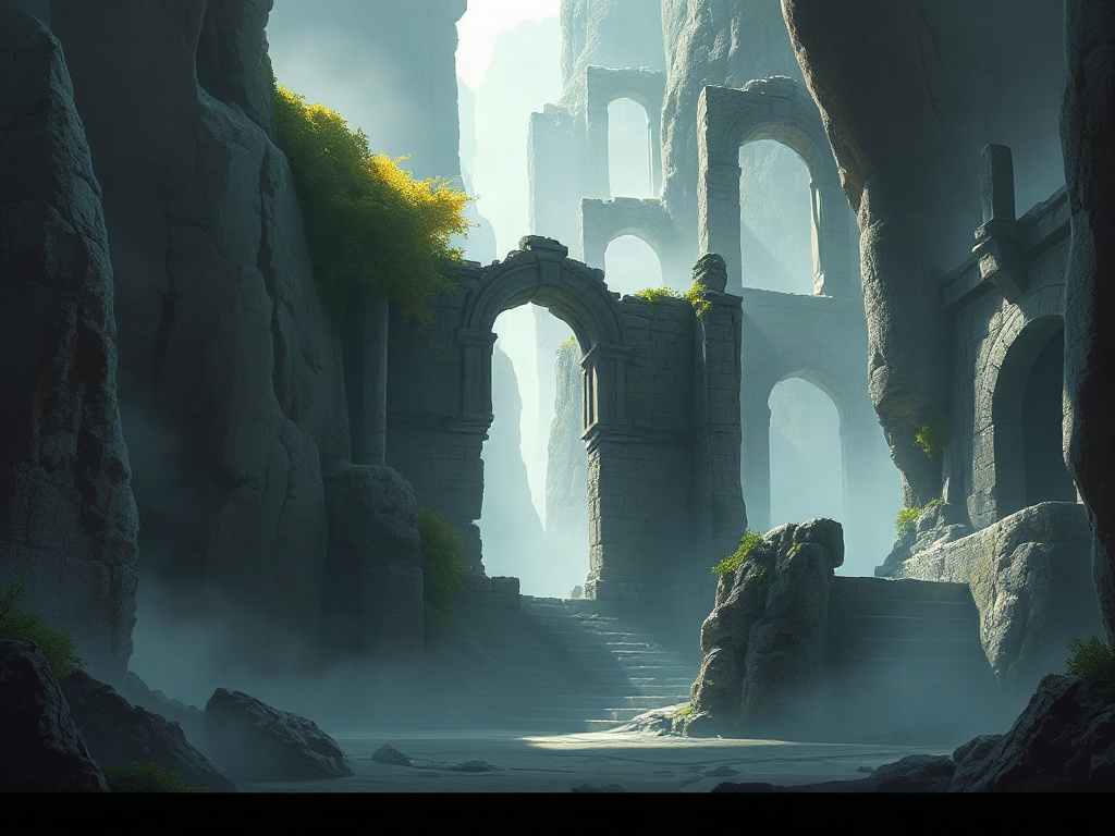 Silent temple carved into a floating peak