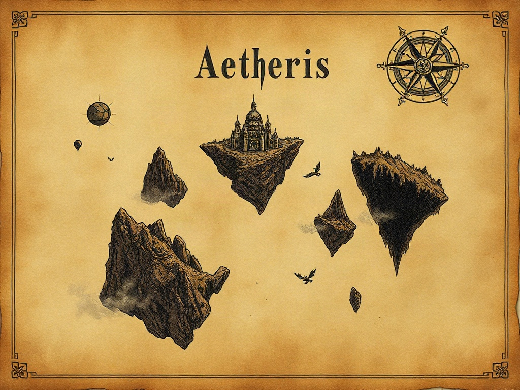 Painted map of the drifting continents of Aetheris
